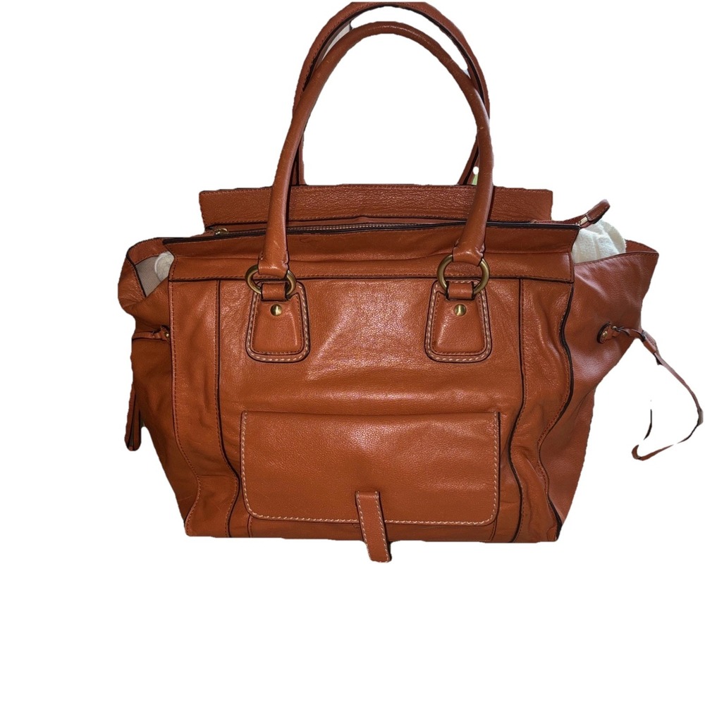 Talbots Duffle Satchel Handbag Womens Medium Orange Excellent Pebbled Leather